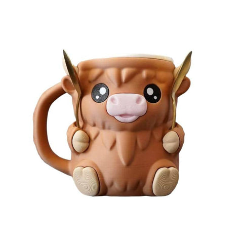 Darrahopens Home & Garden > Kitchenware > Drinkware Modern Highland Cow Ice Pint Holder – Fun Animal Mug with Secret Snack Drawer, Lid Holders, and Wide Opening(Brown)