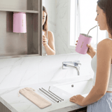 Darrahopens Home & Garden > Kitchenware > Drinkware Pink 304 Stainless Steel Magnetic Hanging Water Bottle Set, 12.17 oz Reusable Drinking Bottle, Comes with 4 Stainless Steel Straws, Cleaning Brush, Storage Bag and Magnetic Plate