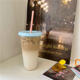 Plastic Coffee Cup Large Capacity Cute Water Cup With Straw Lid for Summer Cold Drinking Recipe of Summer 700ml In Australia - Darrahopens