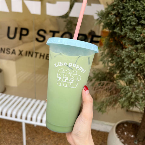 Darrahopens Home & Garden > Kitchenware > Drinkware Plastic Coffee Cup Large Capacity Cute Water Cup With Straw Lid for Summer Cold Drinking Three Bears 700ml In Australia - Darrahopens