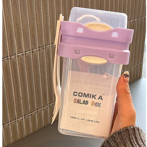 Darrahopens Home & Garden > Kitchenware > Drinkware Purple Portable salad cup with ingredient compartment and fork and spoon - enjoy breakfast on the go