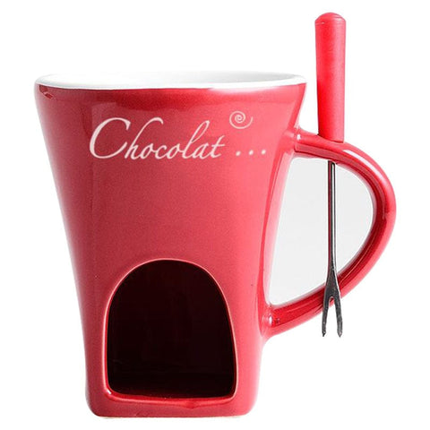Darrahopens Home & Garden > Kitchenware > Drinkware Red European Style Ceramic Chocolate & Cheese Melter Set - 200ml Mini Melting Mug & Fork