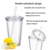 Darrahopens Home & Garden > Kitchenware > Drinkware Reusable Plastic Cups Double Walled Transparent with Straw Compatible with Fruit Juice-max