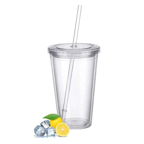 Darrahopens Home & Garden > Kitchenware > Drinkware Reusable Plastic Cups Double Walled Transparent with Straw Compatible with Fruit Juice-max
