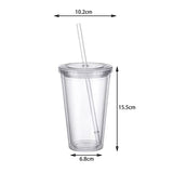 Darrahopens Home & Garden > Kitchenware > Drinkware Reusable Plastic Cups Double Walled Transparent with Straw Compatible with Fruit Juice-max