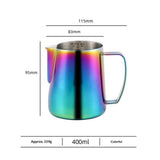 Darrahopens Home & Garden > Kitchenware > Drinkware Stainless Steel Milk Frother - 400ml Steaming Pitcher - Perfect for Latte Art, Espresso & Cappuccino - Rainbow Color