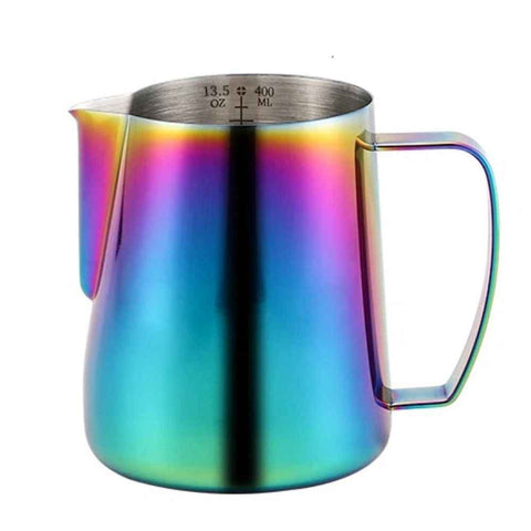 Darrahopens Home & Garden > Kitchenware > Drinkware Stainless Steel Milk Frother - 400ml Steaming Pitcher - Perfect for Latte Art, Espresso & Cappuccino - Rainbow Color