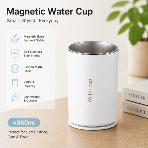 Darrahopens Home & Garden > Kitchenware > Drinkware White 304 Stainless Steel Magnetic Hanging Water Bottle, 12.17 oz Double-Wall Insulated Coffee/Milk Cup with Magnetic Coaster