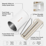 Darrahopens Home & Garden > Kitchenware > Drinkware White 304 Stainless Steel Magnetic Hanging Water Bottle Set, 12.17 oz Reusable Drinking Bottle, Comes with 4 Stainless Steel Straws, Cleaning Brush, Storage Bag and Magnetic Plate