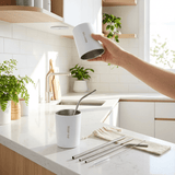Darrahopens Home & Garden > Kitchenware > Drinkware White 304 Stainless Steel Magnetic Hanging Water Bottle Set, 12.17 oz Reusable Drinking Bottle, Comes with 4 Stainless Steel Straws, Cleaning Brush, Storage Bag and Magnetic Plate