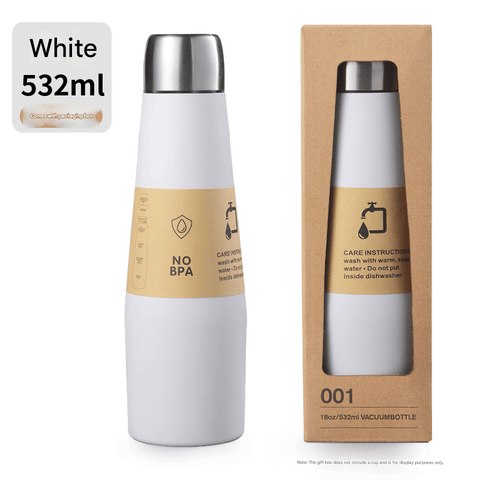Darrahopens Home & Garden > Kitchenware > Drinkware White Premium 304 Stainless Steel Vacuum Insulated Water Bottle - 532ml Large Capacity Sports Flask with 12-24 Hour Thermal Retention, Leak-Proof Portable Travel Mug for Gym, Office, Car and Outdoor Activities