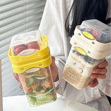 Darrahopens Home & Garden > Kitchenware > Drinkware Yellow Portable salad cup with ingredient compartment and fork and spoon - enjoy breakfast on the go