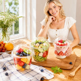 Darrahopens Home & Garden > Kitchenware > Food Storage 100 Pack Disposable Plastic Cups with Dome Cross Lids 8.45 Ounce Clear Round Fruit Containers for Milkshakes Yogurt Parfaits and Fruit Salads Dessert Serving Set In Australia - Darrahopens