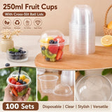 Darrahopens Home & Garden > Kitchenware > Food Storage 100 Pack Disposable Plastic Cups with Dome Cross Lids 8.45 Ounce Clear Round Fruit Containers for Milkshakes Yogurt Parfaits and Fruit Salads Dessert Serving Set In Australia - Darrahopens