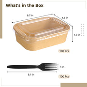 Darrahopens Home & Garden > Kitchenware > Food Storage 100PCS Disposable Meal Prep Containers, 17oz Thick Kraft Paper Lunch Boxes with Forks & Clear Lids, 500ml Leakproof Lidded Food Containers for Takeout Catering Picnic In Australia - Darrahopens