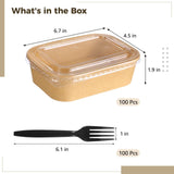 Darrahopens Home & Garden > Kitchenware > Food Storage 100PCS Disposable Meal Prep Containers, 17oz Thick Kraft Paper Lunch Boxes with Forks & Clear Lids, 500ml Leakproof Lidded Food Containers for Takeout Catering Picnic In Australia - Darrahopens