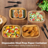Darrahopens Home & Garden > Kitchenware > Food Storage 100PCS Disposable Meal Prep Containers, 17oz Thick Kraft Paper Lunch Boxes with Forks & Clear Lids, 500ml Leakproof Lidded Food Containers for Takeout Catering Picnic In Australia - Darrahopens