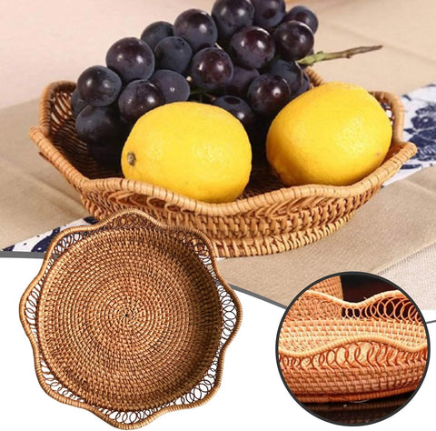 Darrahopens Home & Garden > Kitchenware > Food Storage 1pc Rattan Fruit Basket, Hand Woven Bread Basket, Tabletop Round Wicker Food Serving Storage Bowl, Natural Woven Decorative Baskets for Home Kitchen Counter Organizing