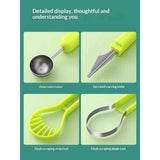 Darrahopens Home & Garden > Kitchenware > Food Storage 2 PCS Melon Baller Scoop Set, 4 in 1 Stainless Steel Stainless Steel Fruit Tool Set, Fruit Carving Tools for Dig Pulp Separator, Watermelon Cutter Slicer Fruit Scooper (Green + Purple)