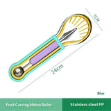 Darrahopens Home & Garden > Kitchenware > Food Storage 2 PCS Melon Baller Scoop Set, 4 in 1 Stainless Steel Stainless Steel Fruit Tool Set, Fruit Carving Tools for Dig Pulp Separator, Watermelon Cutter Slicer Fruit Scooper (Green + Purple)