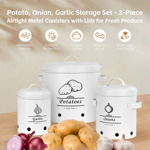 Darrahopens Home & Garden > Kitchenware > Food Storage 3 pcs Galvanised Iron Fruit Vegetable Storage Tins