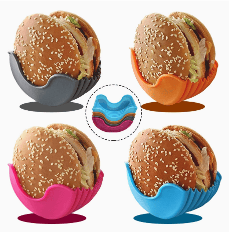 Darrahopens Home & Garden > Kitchenware > Food Storage 4Pcs Retractable Burger Fixed Box Adjustable Hamburger Holders Reusable Washable Retractable Hamburger Clip Silicone Rack Holder Burger Box