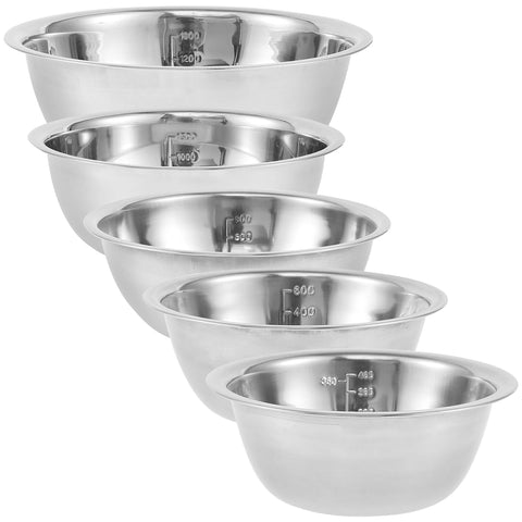 Darrahopens Home & Garden > Kitchenware > Food Storage 5-Piece Stainless Steel Mixing Bowl Set for Baking, Salad, Dough & Food Prep – Nesting Design with Measurement Marks and Durable Finish (Silver)
