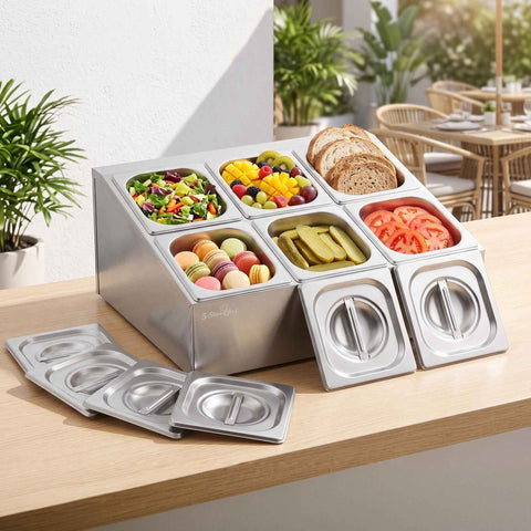 Darrahopens Home & Garden > Kitchenware > Food Storage 5-Star Chef 6 Pan Food Serving Display Container Stainless Steel Food Container Lids In Australia - Darrahopens