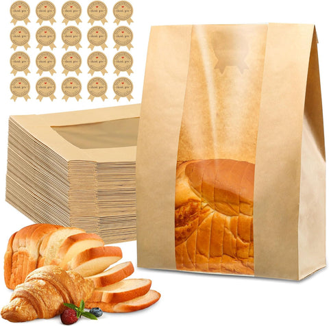 Darrahopens Home & Garden > Kitchenware > Food Storage Bread Bag - Kraft paper with transparent window - 23.5*12*5 cm | Small baking bag - Suitable for storing bread, cookies, and snacks - Includes resealable tape