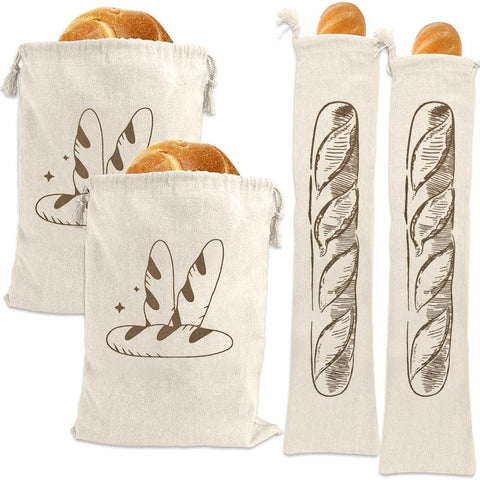 Darrahopens Home & Garden > Kitchenware > Food Storage Bread Bag | Pack of 4 - Reusable Bread Bags - Drawstring Bread Bags - Storage Bags - Washable Fabric Bread Bags - Breathable Cotton - For Homemade Bread, Baguettes, and Other Pastries（Black）