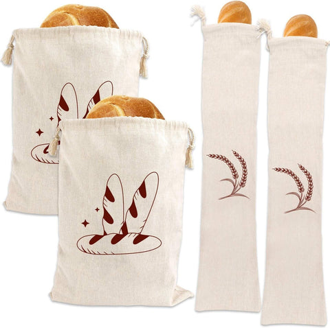 Darrahopens Home & Garden > Kitchenware > Food Storage Bread Bag | Pack of 4 - Reusable Bread Bags - Drawstring Bread Bags - Storage Bags - Washable Fabric Bread Bags - Breathable Cotton - For Homemade Bread, Baguettes, and Other Pastries (Coffee Brown)