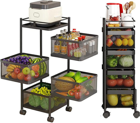 Darrahopens Home & Garden > Kitchenware > Food Storage CARLA HOME Metal 5-Tier Rolling Vegetable and Fruit Basket Cart Stand for Kitchen & Storage