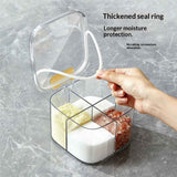 Darrahopens Home & Garden > Kitchenware > Food Storage Clear Box, 4-Compartment Sealed Container Set with Lid,Plastic Kitchen Condiment Jars to Store Salt, Pepper, Powder（only box）