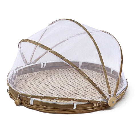 Darrahopens Home & Garden > Kitchenware > Food Storage Covered Bamboo Serving Food Tent Basket Hand Woven Round Food Basket with Mesh Cover In Australia - Darrahopens