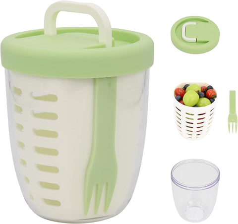 Darrahopens Home & Garden > Kitchenware > Food Storage Fruit Bowl - Salad Bowl - Leakproof reusable food container with lid and draining basket - Suitable for work, school, and travel. - 650 ml (Vegetable)