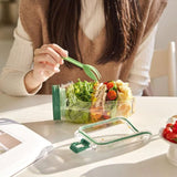 Darrahopens Home & Garden > Kitchenware > Food Storage Green Portable All-in-One Side-Opening Salad Container Jar with Fork(10.5x19CM) - Plastic Layered Meal Storage Cup for Kitchen & On-the-Go