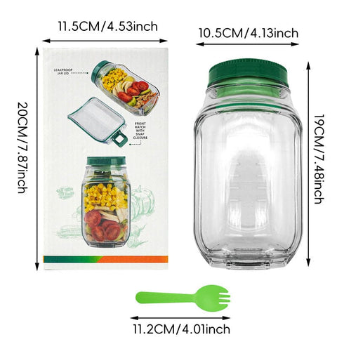 Darrahopens Home & Garden > Kitchenware > Food Storage Green Portable All-in-One Side-Opening Salad Container Jar with Fork(10.5x19CM) - Plastic Layered Meal Storage Cup for Kitchen & On-the-Go