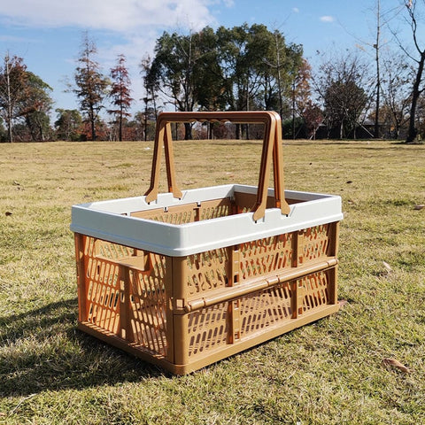 Darrahopens Home & Garden > Kitchenware > Food Storage Large Collapsible Storage Basket with Handles - Portable Folding Crate for Shopping, Picnics & Car Trunk(Brown )