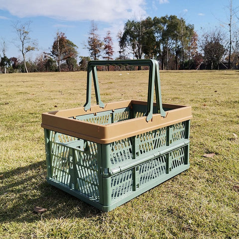 Darrahopens Home & Garden > Kitchenware > Food Storage Large Collapsible Storage Basket with Handles - Portable Folding Crate for Shopping, Picnics & Car Trunk(green)