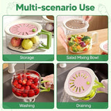 Darrahopens Home & Garden > Kitchenware > Food Storage Multifunctional Fruit Washing Basket with Colander and Lid - 2-in-1 Drain Basket & Fruit Colander - Suitable for Kitchen, Refrigerator, Picnic and Camping - Pink