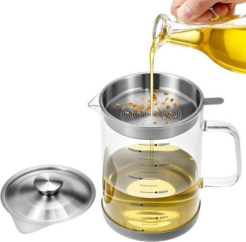 Darrahopens Home & Garden > Kitchenware > Food Storage Oil Can - Leak-Proof Oil Container - Oil Filter Can - Oil Container for Household Kitchen Use - Leak-Proof Oil Can with Mesh Filter - Glass Oil Filter Can