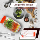Darrahopens Home & Garden > Kitchenware > Food Storage Orange Portable All-in-One Side-Opening Salad Container Jar with Fork(10.5x19CM) - Plastic Layered Meal Storage Cup for Kitchen & On-the-Go