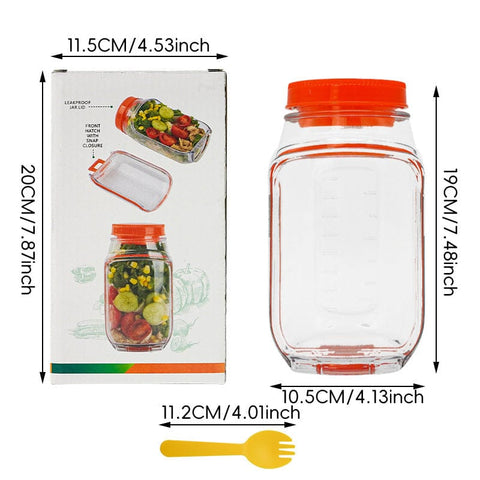 Darrahopens Home & Garden > Kitchenware > Food Storage Orange Portable All-in-One Side-Opening Salad Container Jar with Fork(10.5x19CM) - Plastic Layered Meal Storage Cup for Kitchen & On-the-Go