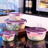 Darrahopens Home & Garden > Kitchenware > Food Storage Round Plastic Food Storage Container Set, Microwave-Safe Bento Boxes with Airtight Lids, Purple