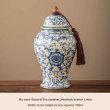 Darrahopens Home & Garden > Kitchenware > Food Storage Ru Kiln tea jar, blue-and-white ceramic canister, airtight tea storage, floral tea container, Australian tea accessory - Cyan - Size 5 In Australia - Darrahopens