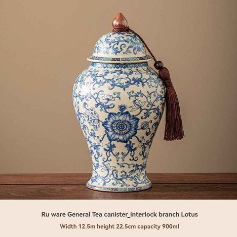 Darrahopens Home & Garden > Kitchenware > Food Storage Ru Kiln tea jar, blue-and-white ceramic canister, airtight tea storage, floral tea container, Australian tea accessory - Cyan - Size 5 In Australia - Darrahopens