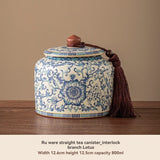Darrahopens Home & Garden > Kitchenware > Food Storage Ru Kiln tea jar, blue-and-white ceramic canister, airtight tea storage, floral tea container, Australian tea accessory - Cyan - Size 5 In Australia - Darrahopens