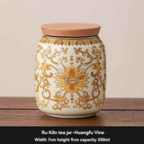Darrahopens Home & Garden > Kitchenware > Food Storage Ru Kiln tea jar, blue-and-white ceramic canister, airtight tea storage, floral tea container, Australian tea accessory - Cyan - Size 9 In Australia - Darrahopens