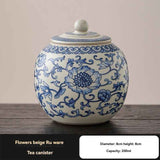 Darrahopens Home & Garden > Kitchenware > Food Storage Ru Kiln tea jar, blue-and-white ceramic canister, airtight tea storage, floral tea container, Australian tea accessory - Cyan - Size 9 In Australia - Darrahopens