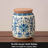 Darrahopens Home & Garden > Kitchenware > Food Storage Ru Kiln tea jar, blue-and-white ceramic canister, airtight tea storage, floral tea container, Australian tea accessory - Cyan - Size 9 In Australia - Darrahopens